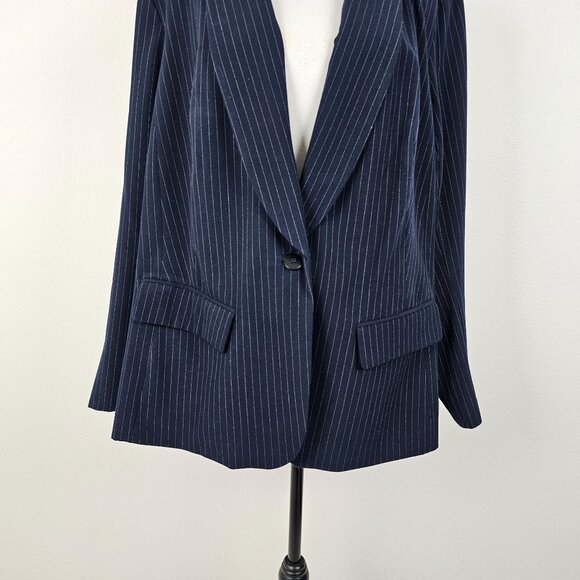 Lane Bryant Womens Jacket Blue White Pin Stripe Single Breasted Size 26 - Picture 3 of 16
